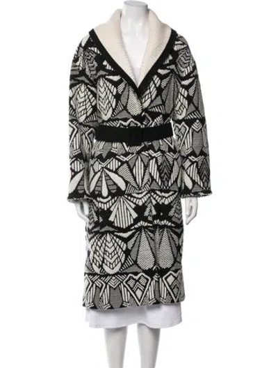 Pre-owned Oscar De La Renta Wool Patterned Coat In Black