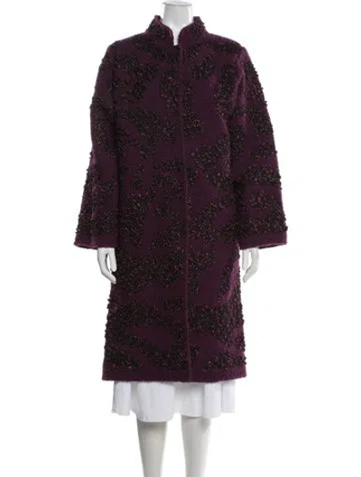 Pre-owned Oscar De La Renta Wool Patterned Coat In Purple