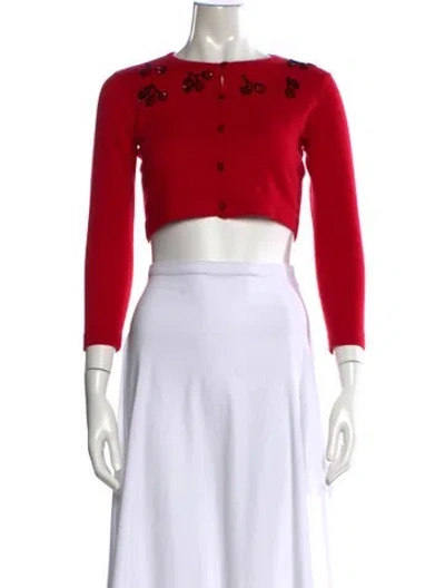 Pre-owned Oscar De La Renta Wool Patterned Sweater In Red