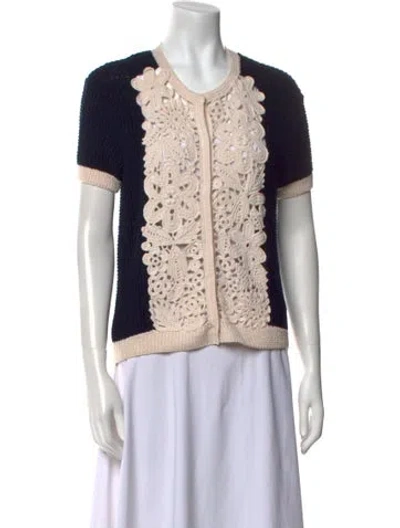 Pre-owned Oscar De La Renta Wool Patterned Sweater W/ Tags In Blue
