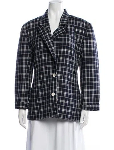 Pre-owned Oscar De La Renta Wool Plaid Print Blazer In Blue