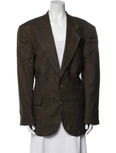 Pre-owned Oscar De La Renta Wool Plaid Print Coat In Green