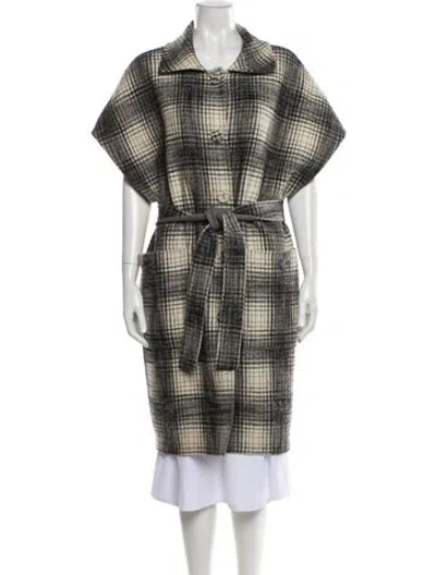 Pre-owned Oscar De La Renta Wool Plaid Print Coat In Multi