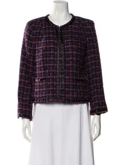 Pre-owned Oscar De La Renta Wool Plaid Print Evening Jacket In Purple