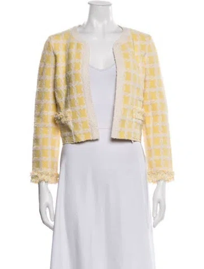 Pre-owned Oscar De La Renta Wool Plaid Print Jacket In Yellow