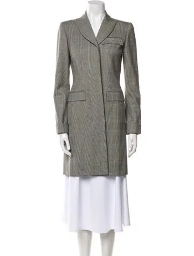 Pre-owned Oscar De La Renta Wool Plaid Print Peacoat In Multi