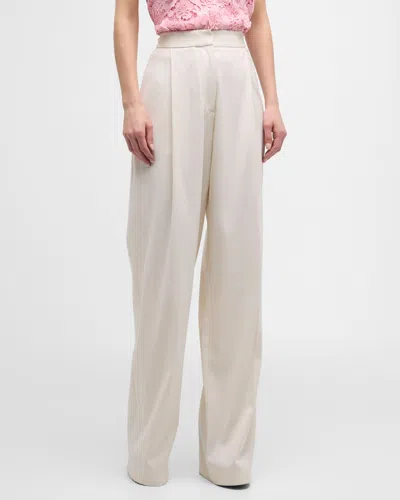 Oscar De La Renta Wool Pleated Wide-leg Pants In Ivory