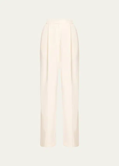 Oscar De La Renta Wool Pleated Wide-leg Pants In White