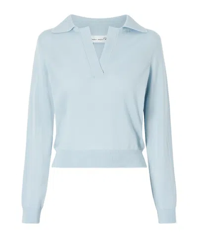 Oscar De La Renta Wool Polo Sweater In Blue