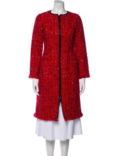 Pre-owned Oscar De La Renta Wool Printed Coat In Red