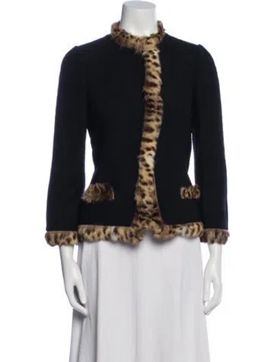 Pre-owned Oscar De La Renta Wool Printed Evening Jacket In Black