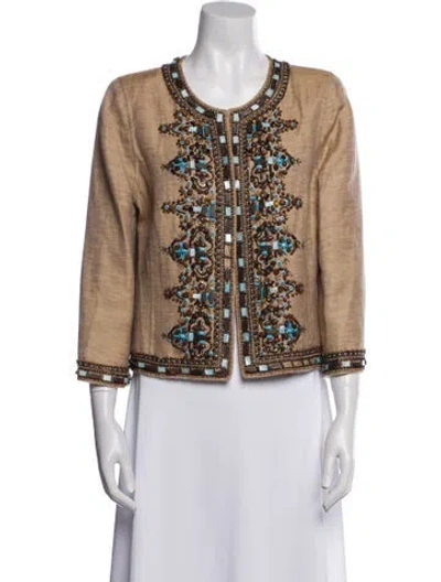 Pre-owned Oscar De La Renta Wool Printed Evening Jacket In Brown