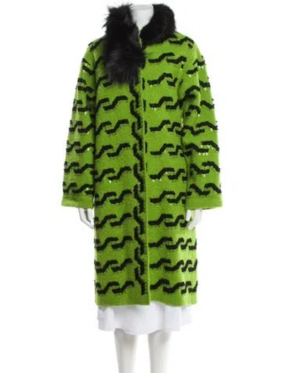 Pre-owned Oscar De La Renta Wool Printed Fur Coat W/ Tags In Green