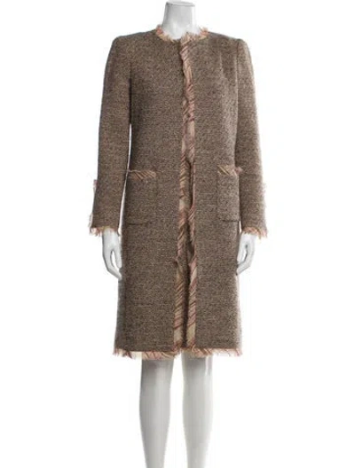 Pre-owned Oscar De La Renta Wool Raw-edge Trim Skirt Set In Neutral