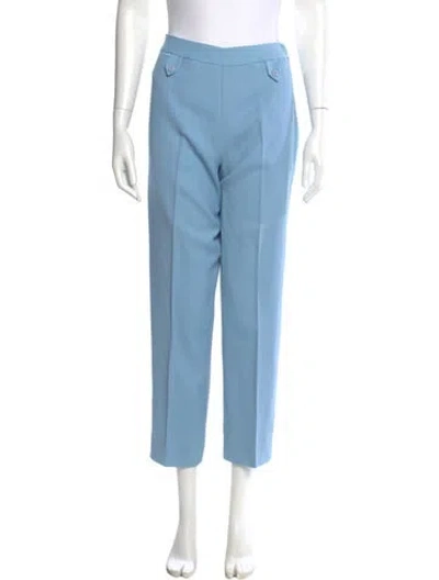 Pre-owned Oscar De La Renta Wool Straight Leg Pants In Blue