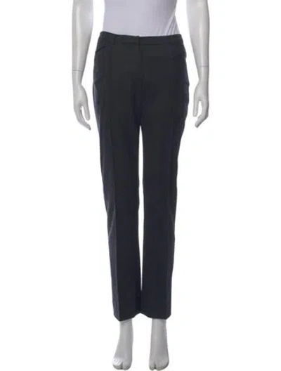 Pre-owned Oscar De La Renta Wool Straight Leg Pants In Blue