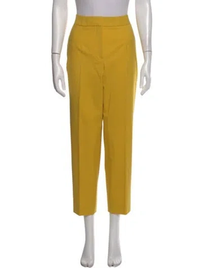 Pre-owned Oscar De La Renta Wool Straight Leg Pants In Yellow