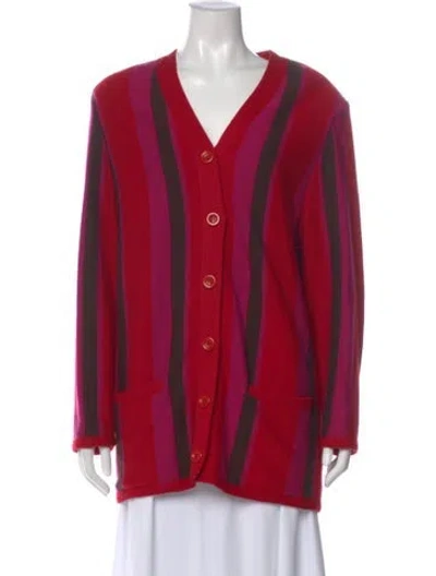 Pre-owned Oscar De La Renta Wool Striped Sweater In Red
