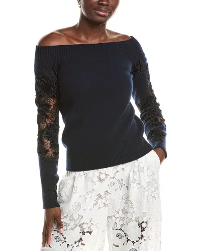 Oscar De La Renta Wool Sweater In Blue