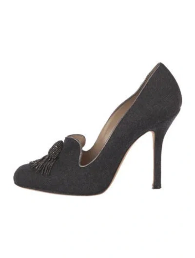 Pre-owned Oscar De La Renta Wool Tassel Accents Pumps In Grey