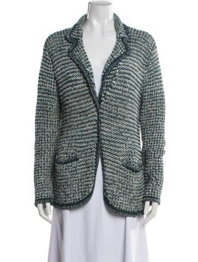 Pre-owned Oscar De La Renta Wool Tweed Pattern Blazer In Blue