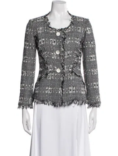 Pre-owned Oscar De La Renta Wool Tweed Pattern Blazer In Blue
