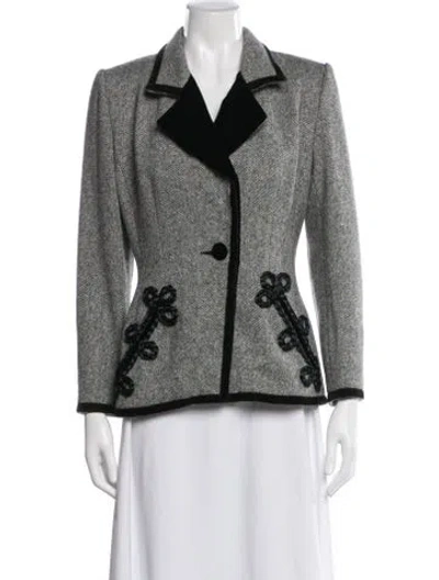 Pre-owned Oscar De La Renta Wool Tweed Pattern Blazer In White