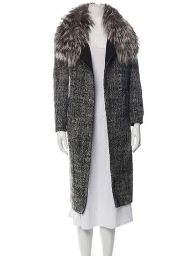 Pre-owned Oscar De La Renta Wool Tweed Pattern Coat In Black
