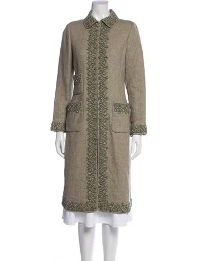 Pre-owned Oscar De La Renta Wool Tweed Pattern Coat In Neutrals