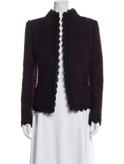 Pre-owned Oscar De La Renta Wool Tweed Pattern Evening Jacket In Purple