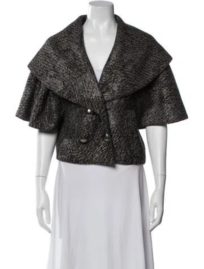 Pre-owned Oscar De La Renta Wool Tweed Pattern Jacket In Black