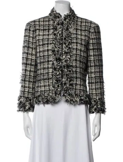 Pre-owned Oscar De La Renta Wool Tweed Pattern Jacket In Black