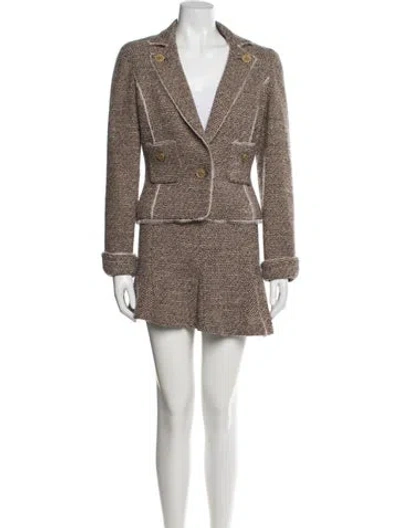 Pre-owned Oscar De La Renta Wool Tweed Pattern Skirt Set In Multi