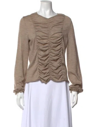 Pre-owned Oscar De La Renta Wool V-neck Blouse In Neutral