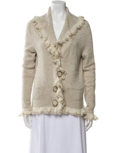 Pre-owned Oscar De La Renta Wool V-neck Sweater In Neutral
