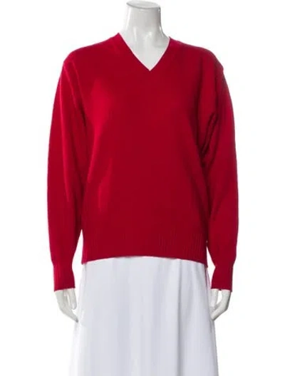 Pre-owned Oscar De La Renta Wool V-neck Sweater In Red