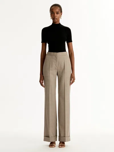 Oscar De La Renta Tailored Stretch-wool Wide-leg Pants In Brown