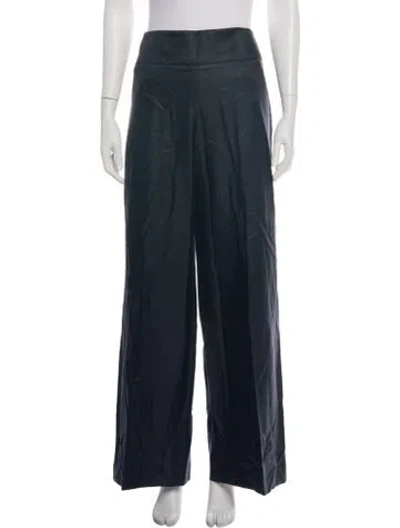 Pre-owned Oscar De La Renta Wool Wide Leg Pants In Blue
