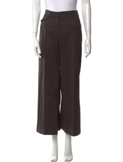 Pre-owned Oscar De La Renta Wool Wide Leg Pants In Brown