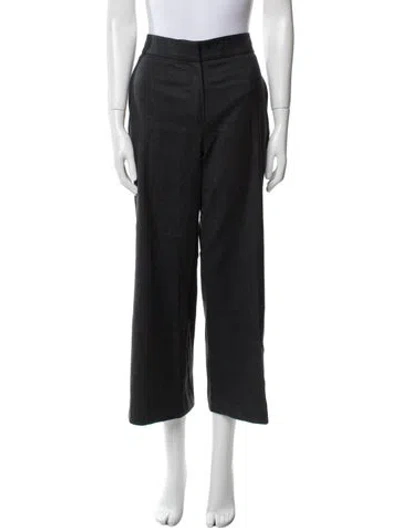 Pre-owned Oscar De La Renta Wool Wide Leg Pants In Gray