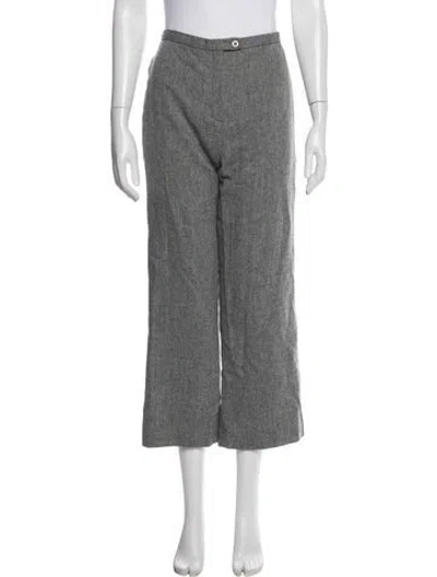 Pre-owned Oscar De La Renta Wool Wide Leg Pants In Gray