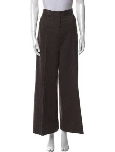 Pre-owned Oscar De La Renta Wool Wide Leg Pants In Grey