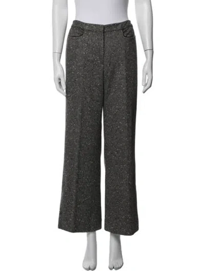 Pre-owned Oscar De La Renta Wool Wide Leg Pants In Grey