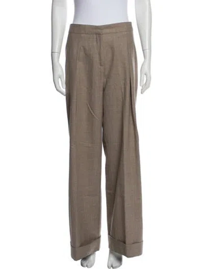 Pre-owned Oscar De La Renta Wool Wide Leg Pants In Neutral