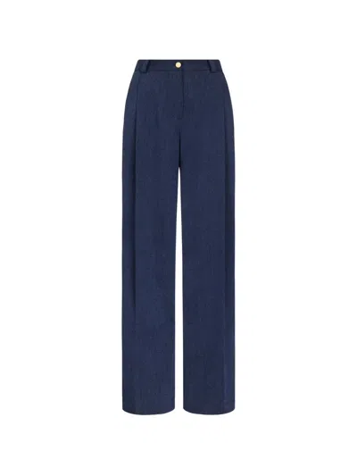 Oscar De La Renta Wool Wide-leg Palazzo Pants In Blue
