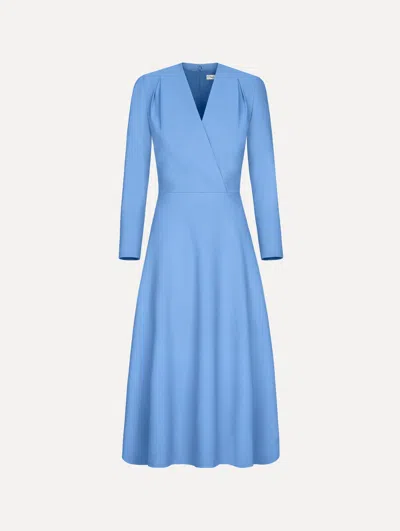 Oscar De La Renta Wool-blend Long-sleeve Dress In Blue