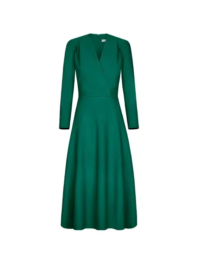 Oscar De La Renta Wool-blend Long-sleeve Dress In Green