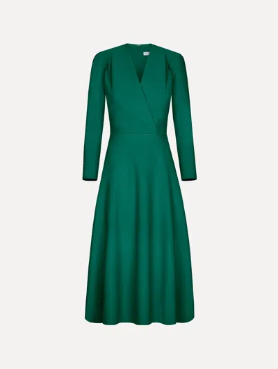 Oscar De La Renta Wool-blend Long-sleeve Dress In Green
