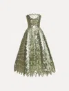 Oscar De La Renta Woven Sequin Cocktail Dress In Green