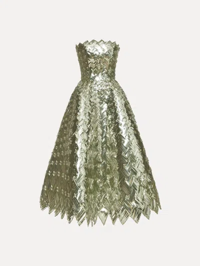 Oscar De La Renta Woven Sequin Cocktail Dress In Green